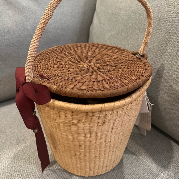New Sensi Studio Bow Ribbon-detailed toquilla straw bucket bag